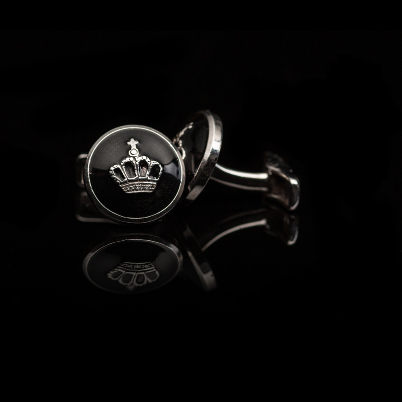 Crown Enamel  Silver Cufflinks Black
