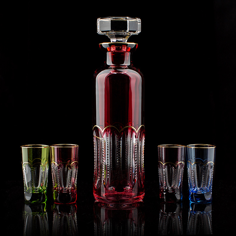Russian European Cut Crystal Liqueur,Vodka Decanter & 6 Shot Glasses in Gift BOX 